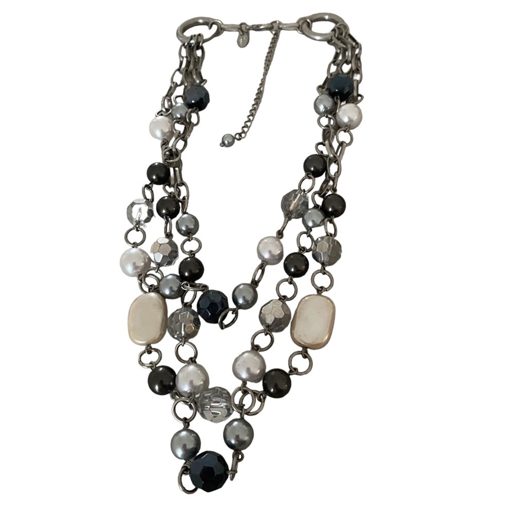 Lia Sophia beaded multi strand chain necklace tiered silver black - Picture 4 of 8